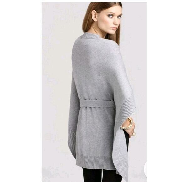 Michael Kors Angora Blend Heather Grey V-Neck Belted Sweater Poncho Caftan SM M - Picture 15 of 16